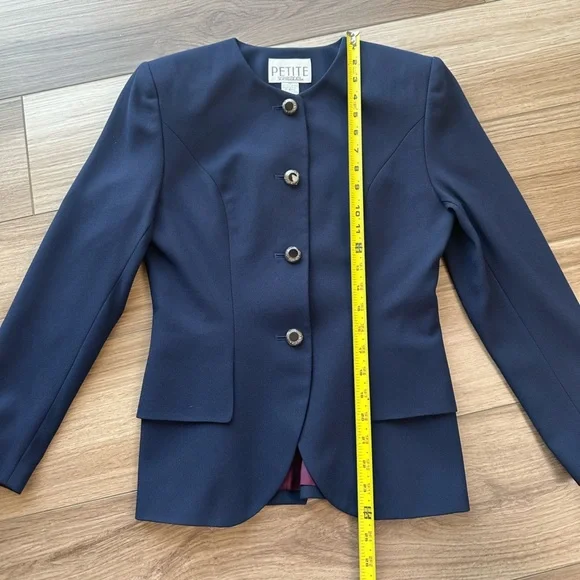 Vintage Navy Blue Matching Suit Set: Pencil Skirt & Blazer Jacket - Picture 6 of 13
